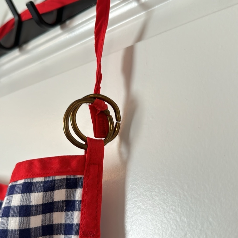 Kitchen Apron Spring Cherry Apron blue plaid with gold ring adjustable neck - Picture 6 of 8